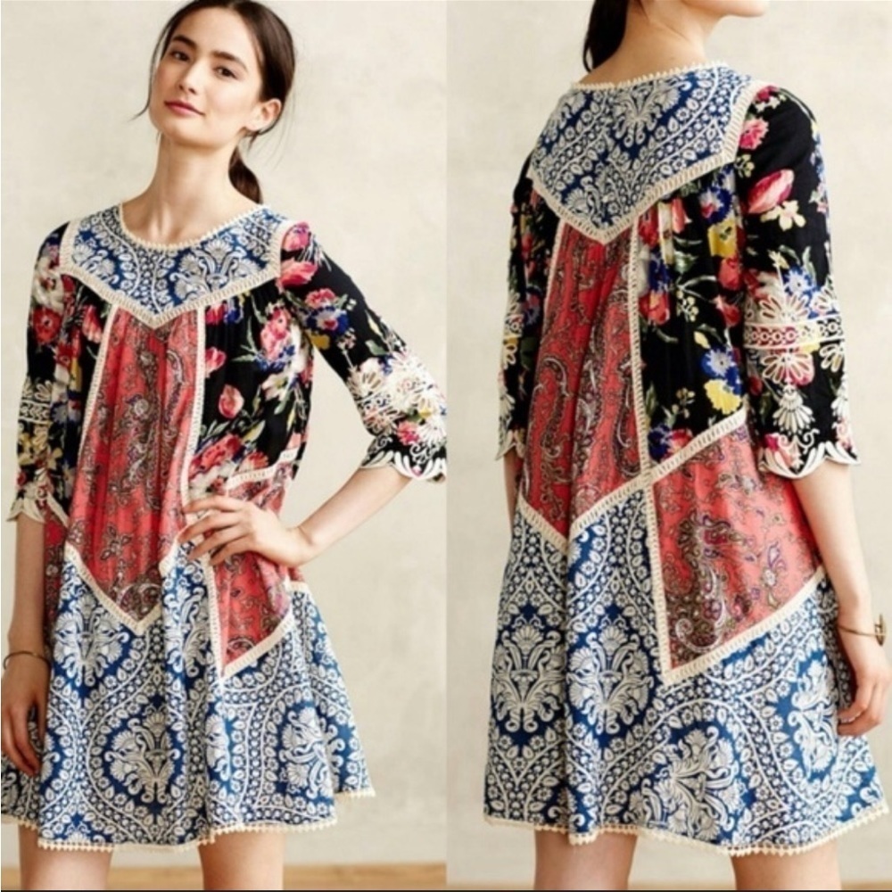 Anthropologie Vanessa Virginia Patterned Floral Tunic sz 2